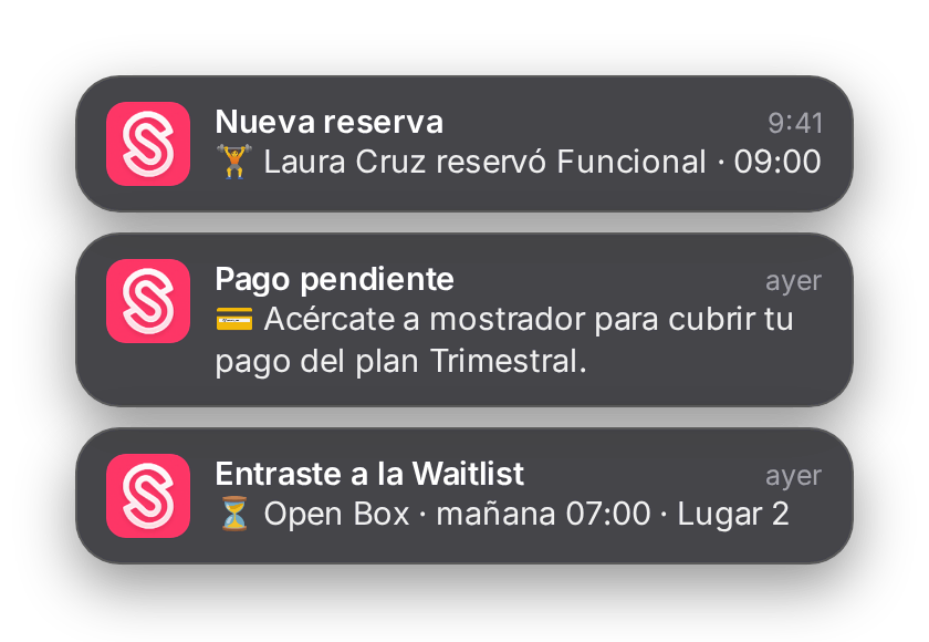 Notificaciones de reserva, pago y Waitlist